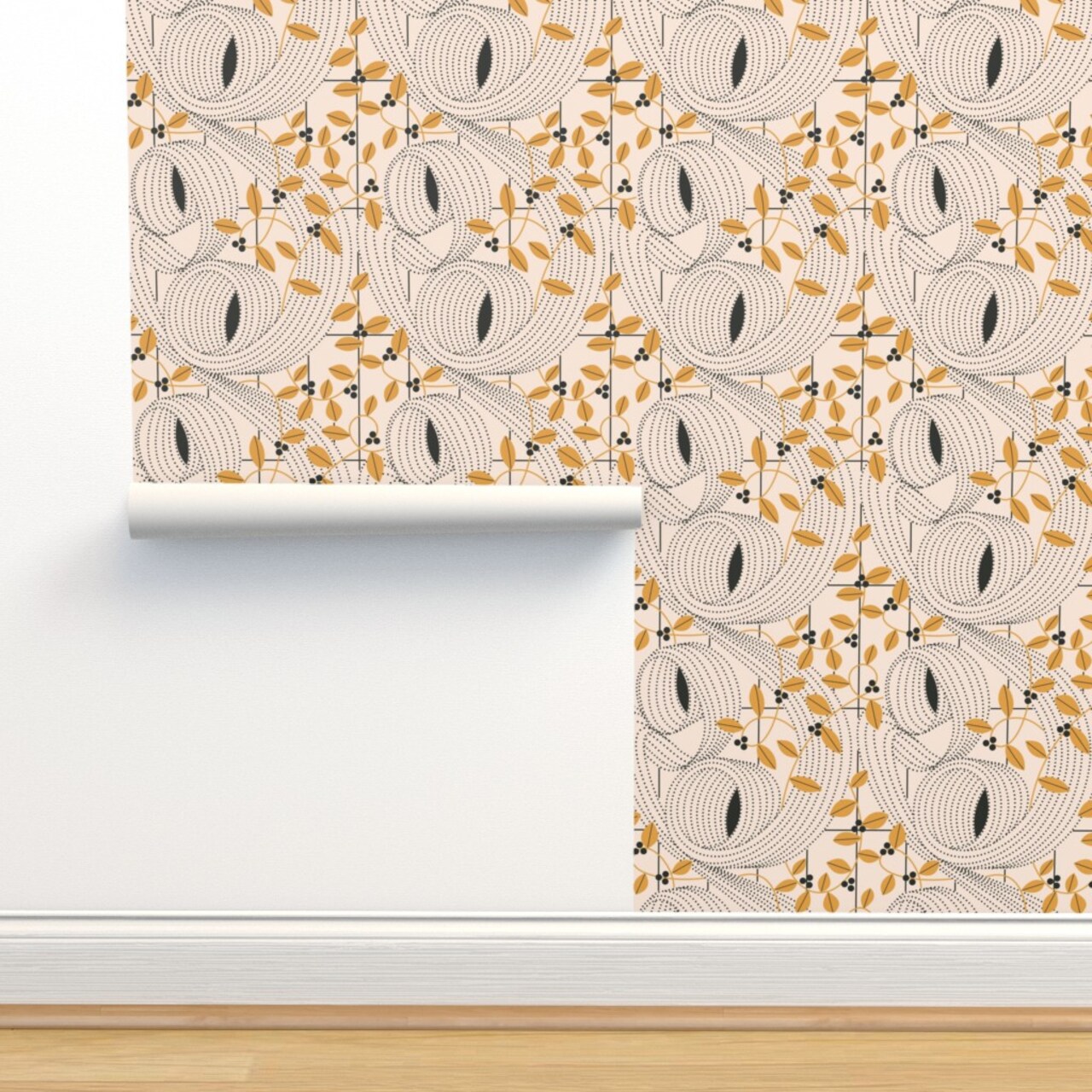 Art Nouveau Goldenrod Yellow Organic Botanical Graphic Lines Custom Removable Wallpaper by Spoonflower Peel & Stick Wallpaper 2FT Wide